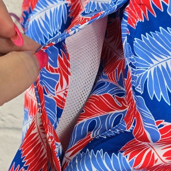 NWT Men's XXL Resort Swim Trunks Red Blue Palm Print Lined Water Shorts Beach - Picture 9 of 15